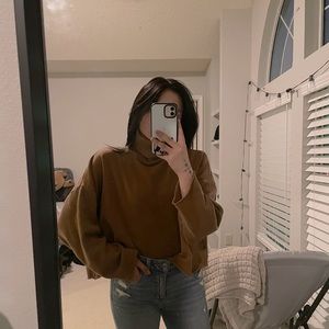 Cropped tan turtleneck sweater